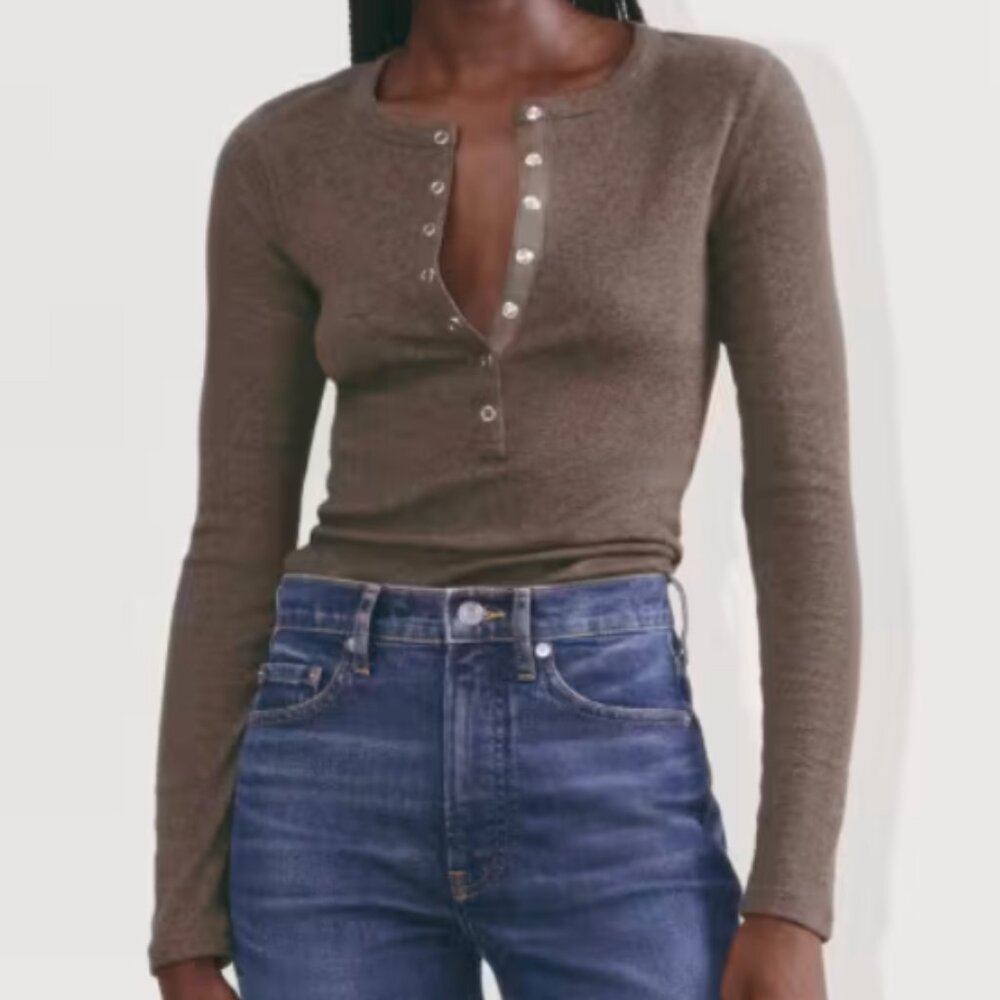 Everlane Luxe Micro-Rib Henley - Size S